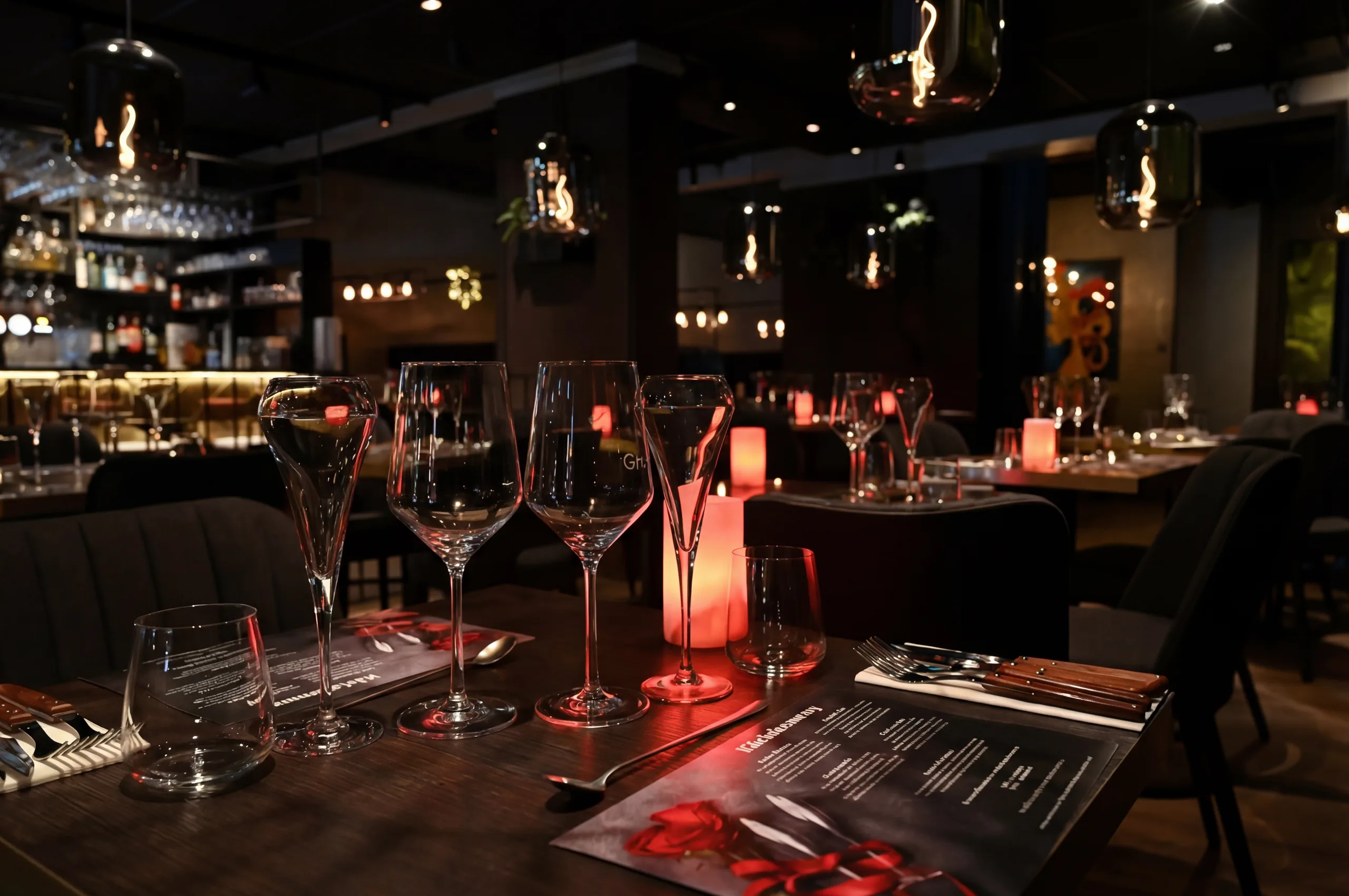 Romantisk dukning med rosenblad och ljus på GASTRO|nome